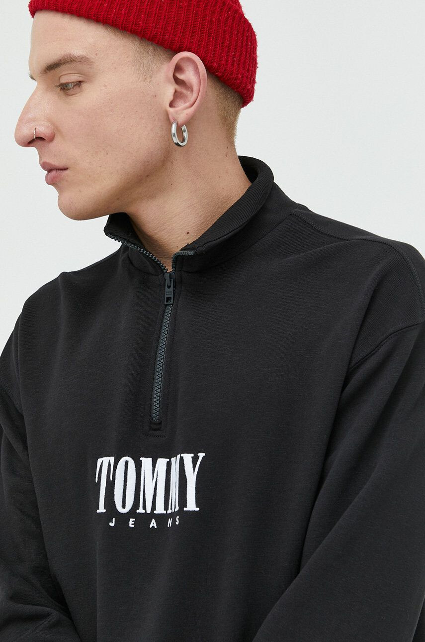 Tommy Jeans Bavlněná mikina pánská černá barva melanžová - Pepit.cz