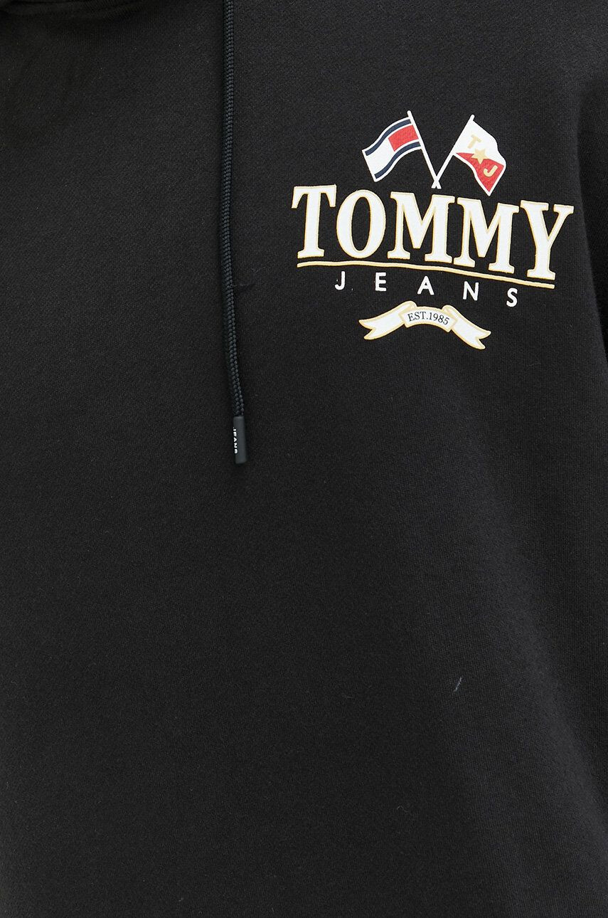 Tommy Jeans Bavlněná mikina pánská černá barva s kapucí s potiskem - Pepit.cz