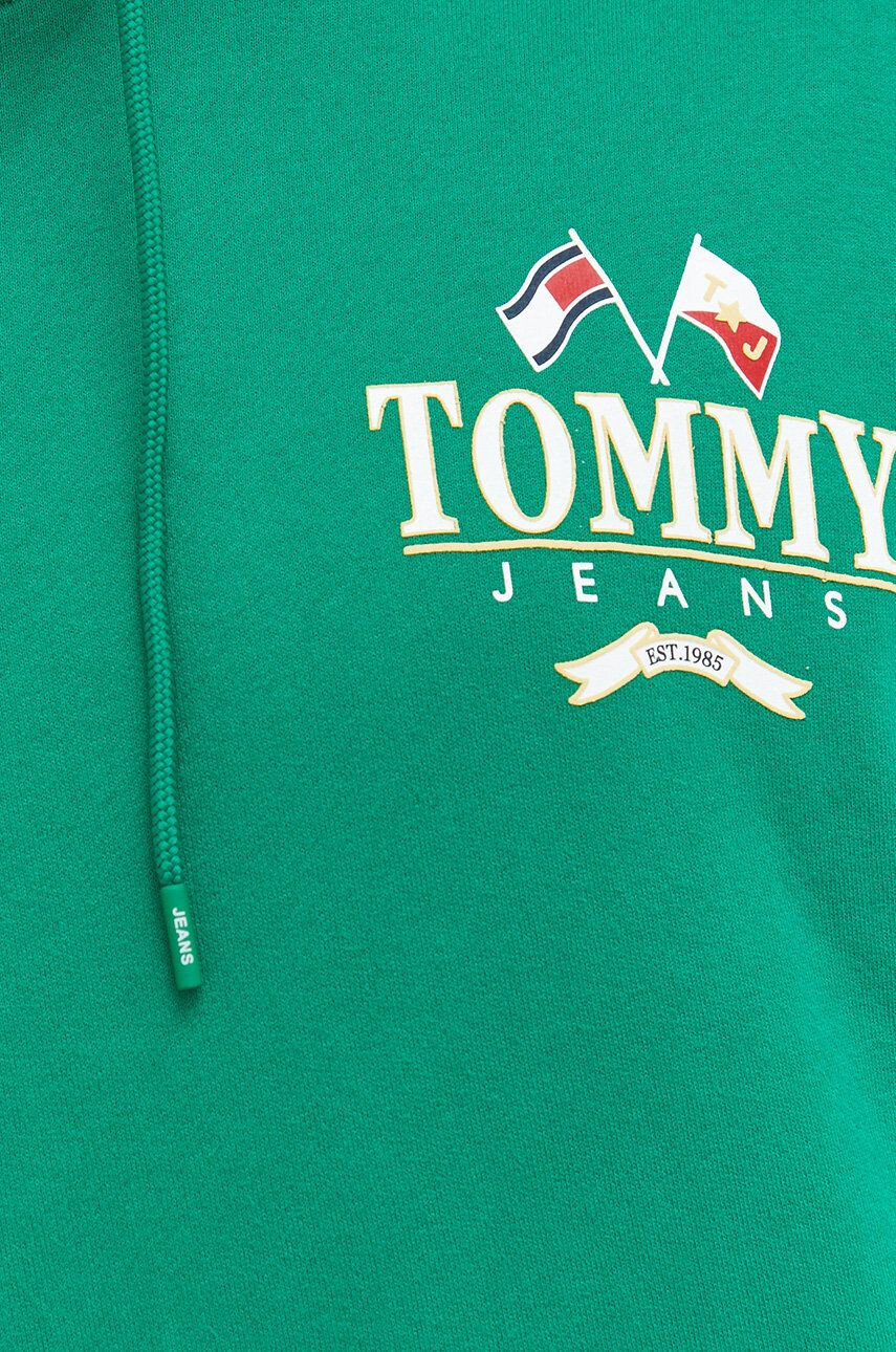 Tommy Jeans Bavlněná mikina pánská zelená barva s kapucí s potiskem - Pepit.cz