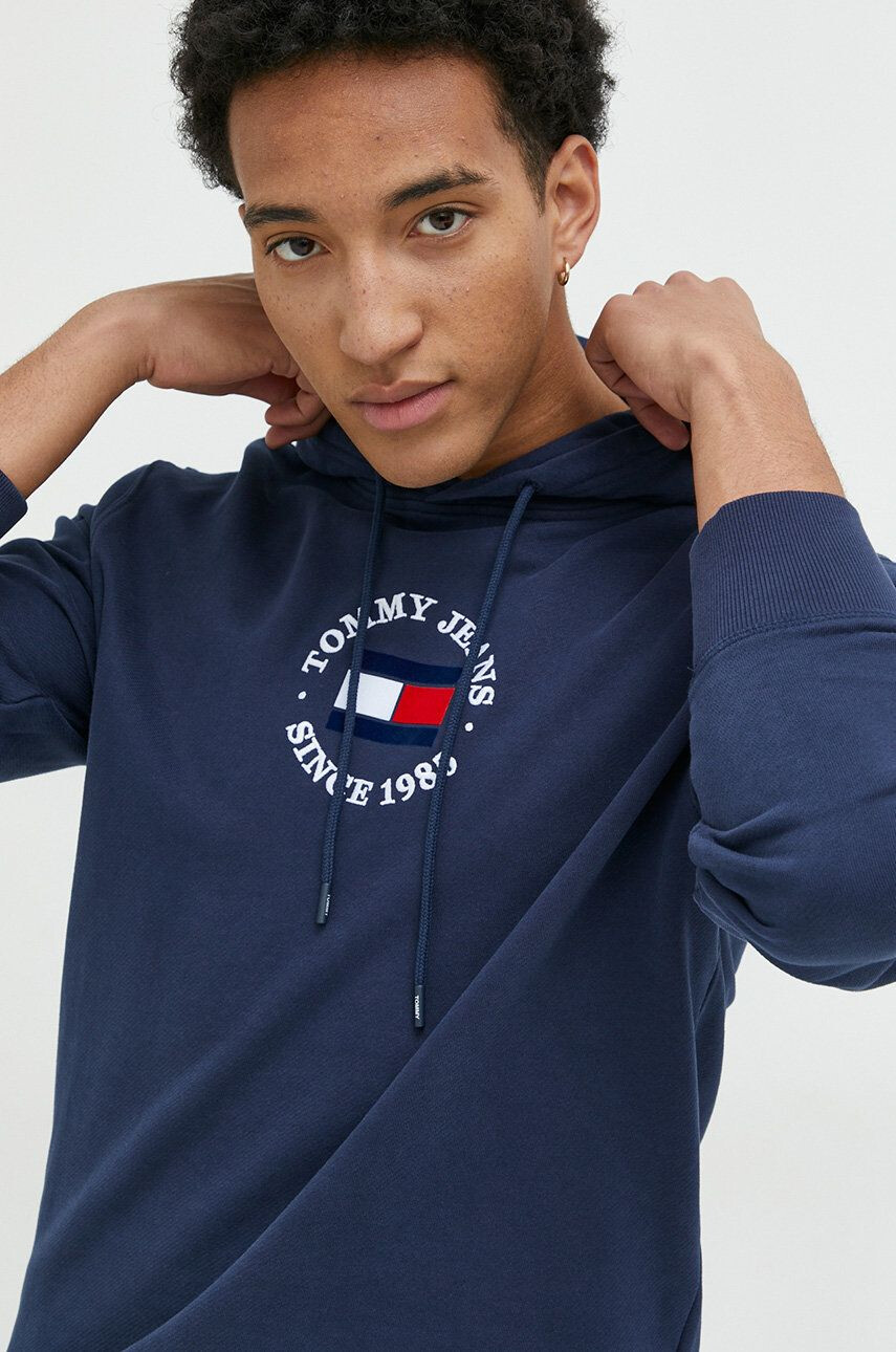 Tommy Jeans Bavlněná mikina pánská béžová barva s kapucí hladká - Pepit.cz