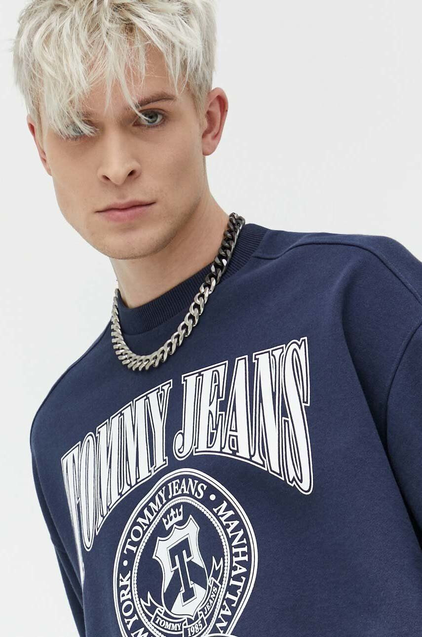 Tommy Jeans Bavlněná mikina pánská tmavomodrá barva s potiskem - Pepit.cz