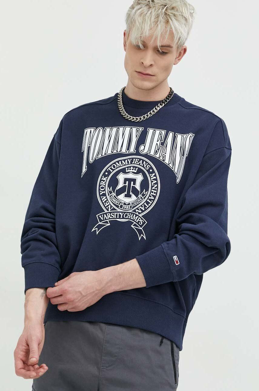 Tommy Jeans Bavlněná mikina pánská tmavomodrá barva s potiskem - Pepit.cz