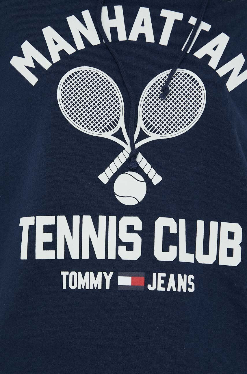 Tommy Jeans Bavlněná mikina dámská tmavomodrá barva s kapucí s potiskem - Pepit.cz