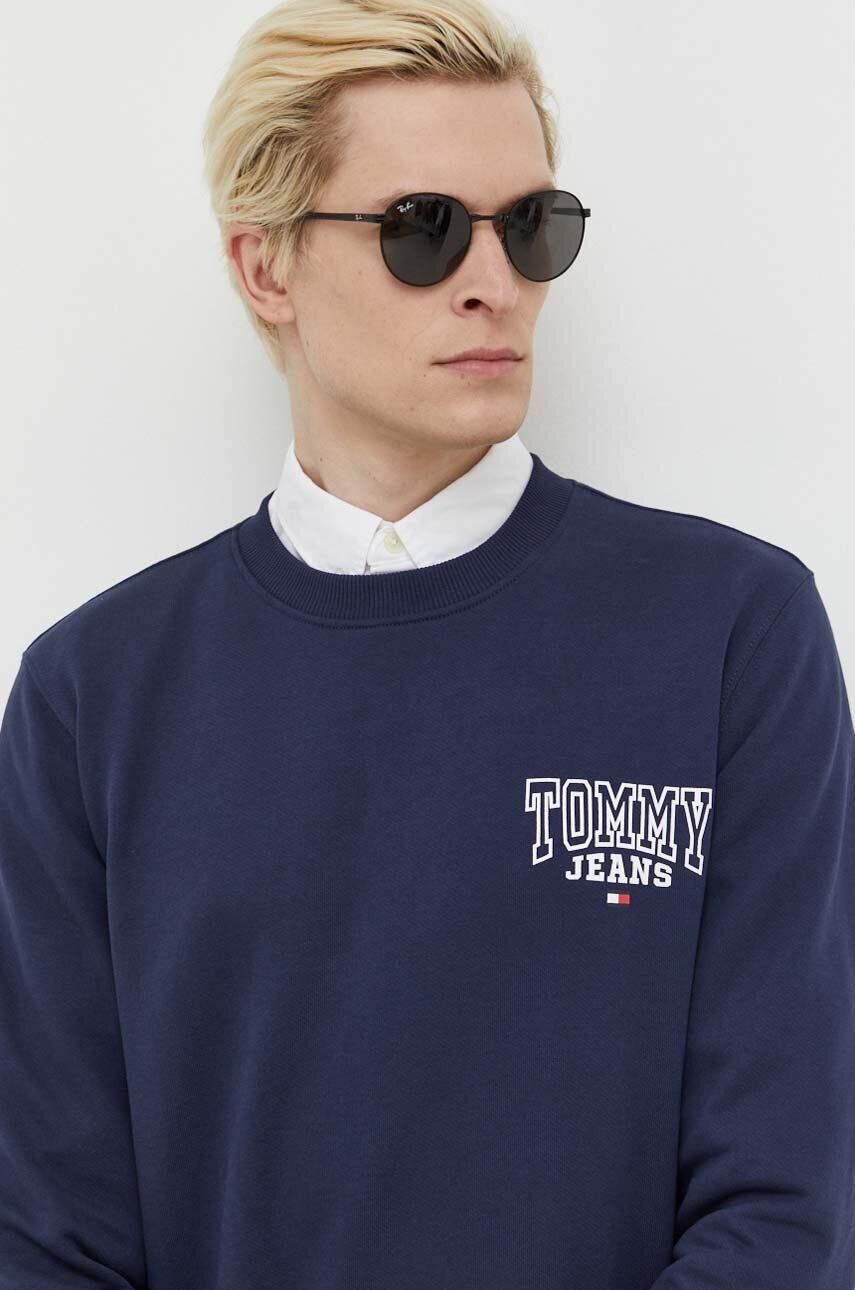 Tommy Jeans Bavlněná mikina pánská tmavomodrá barva s potiskem - Pepit.cz