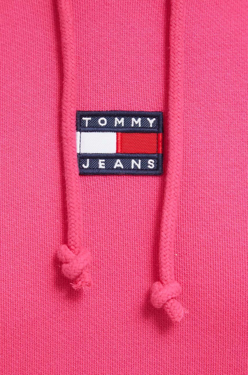 Tommy Jeans Bavlněná mikina dámská růžová barva s kapucí s aplikací - Pepit.cz