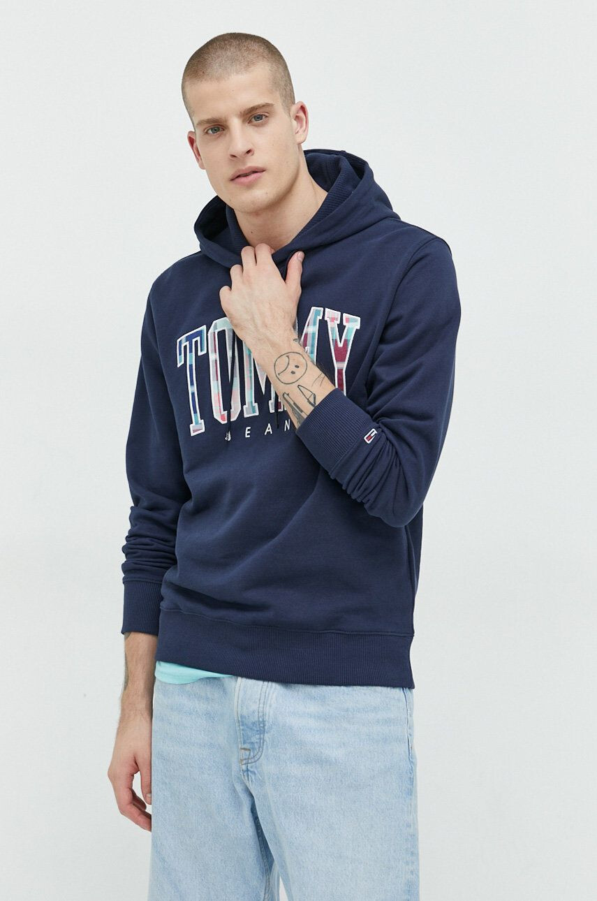 Tommy Jeans Bavlněná mikina pánská zelená barva s aplikací - Pepit.cz