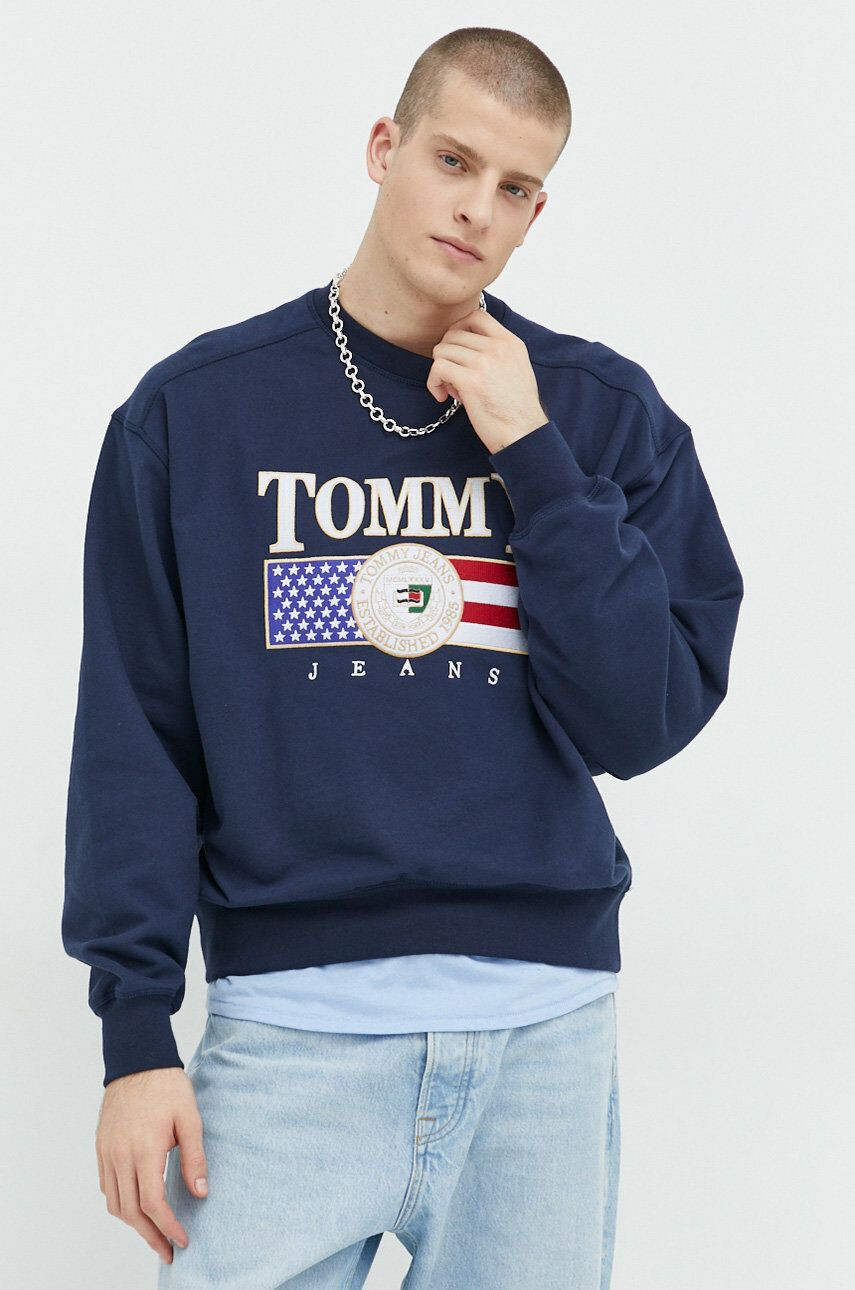 Tommy Jeans Bavlněná mikina pánská černá barva hladká - Pepit.cz