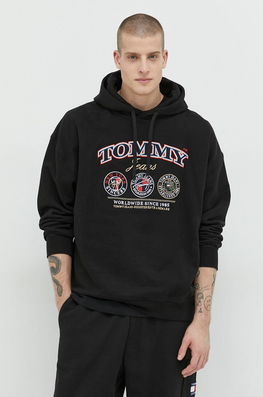 Tommy Jeans Bavlněná mikina pánská zelená barva s aplikací - Pepit.cz