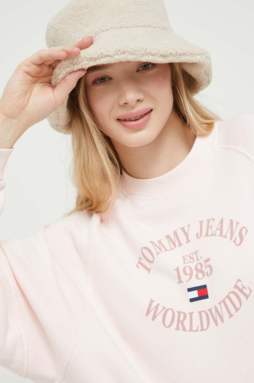 Tommy Jeans Bavlněná mikina dámská růžová barva s potiskem - Pepit.cz