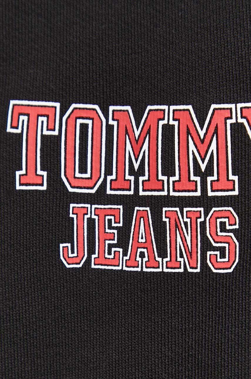 Tommy Jeans Bavlněná mikina pánská černá barva s kapucí s potiskem - Pepit.cz