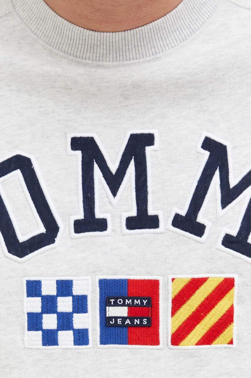 Tommy Jeans Bavlněná mikina pánská šedá barva melanžová - Pepit.cz