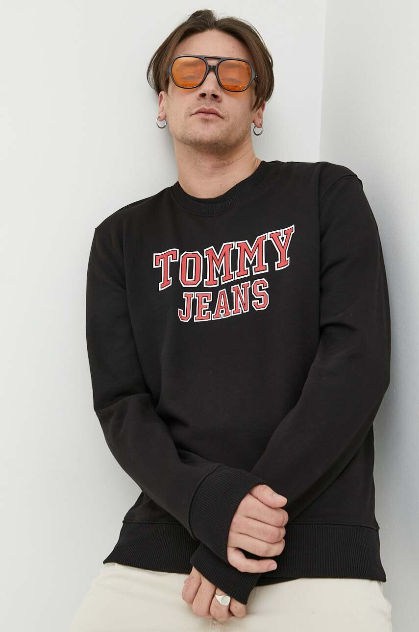 Tommy Jeans Bavlněná mikina pánská černá barva s potiskem - Pepit.cz