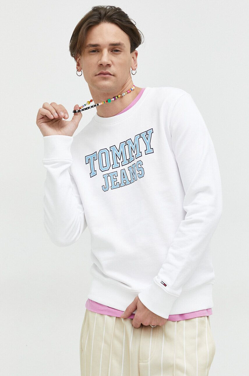 Tommy Jeans Bavlněná mikina pánská bílá barva s aplikací - Pepit.cz