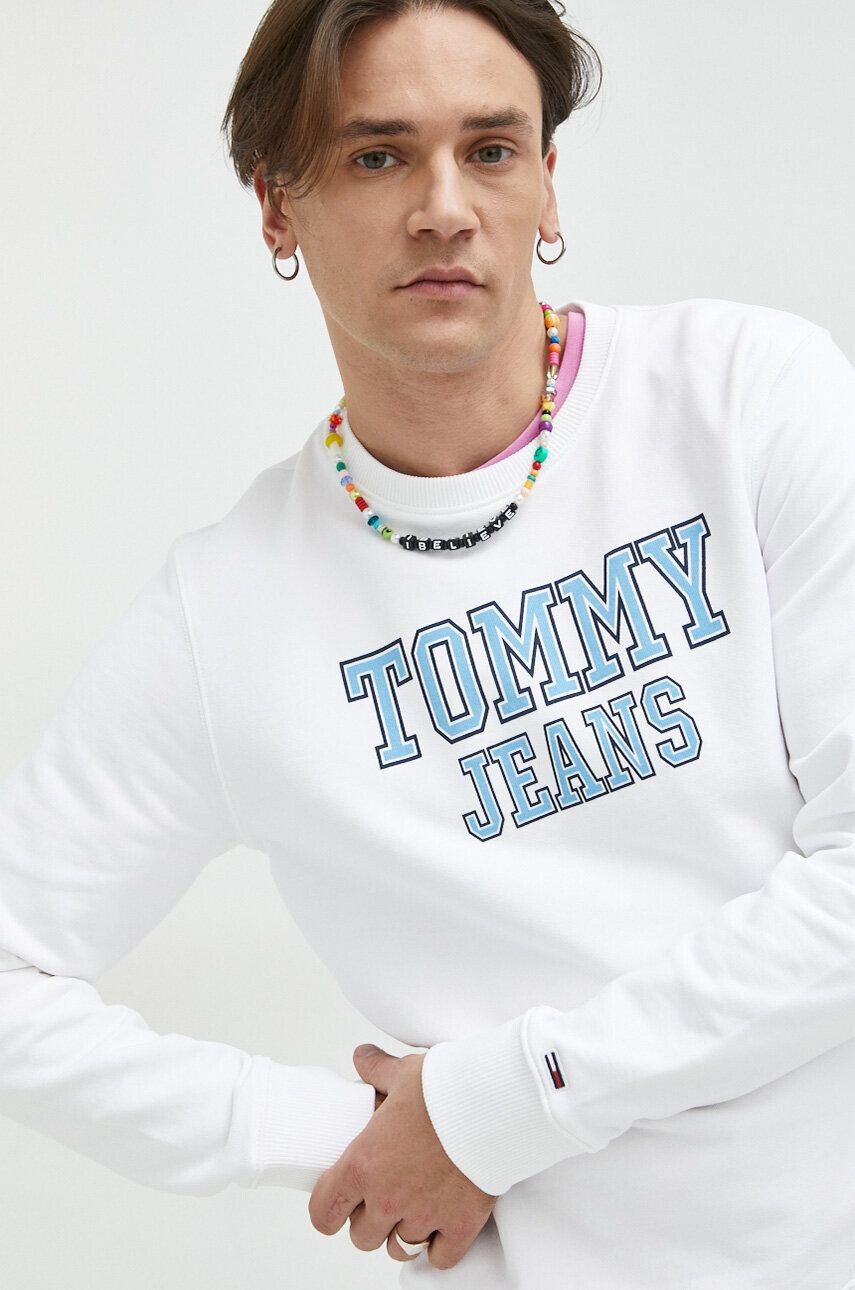 Tommy Jeans Bavlněná mikina pánská bílá barva s aplikací - Pepit.cz