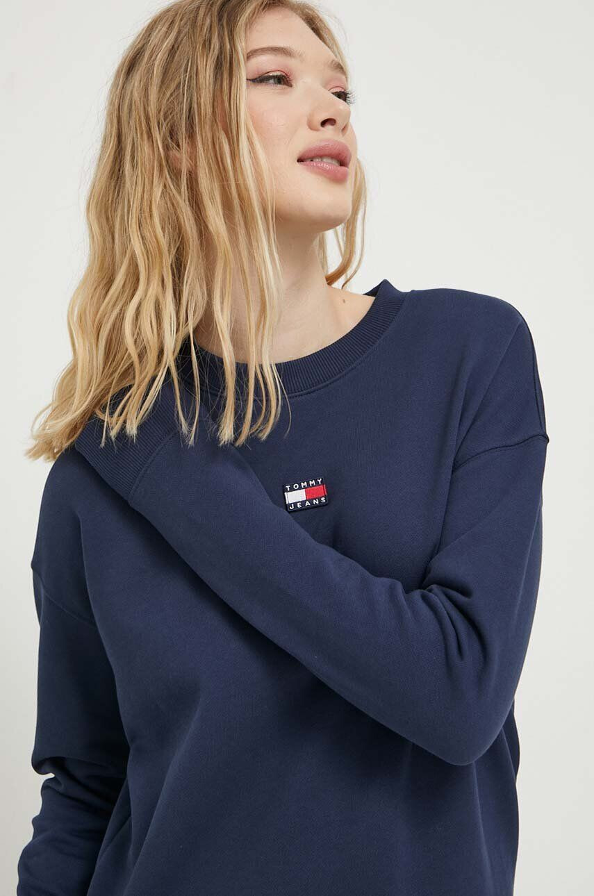 Tommy Jeans Bavlněná mikina dámská tmavomodrá barva hladká - Pepit.cz