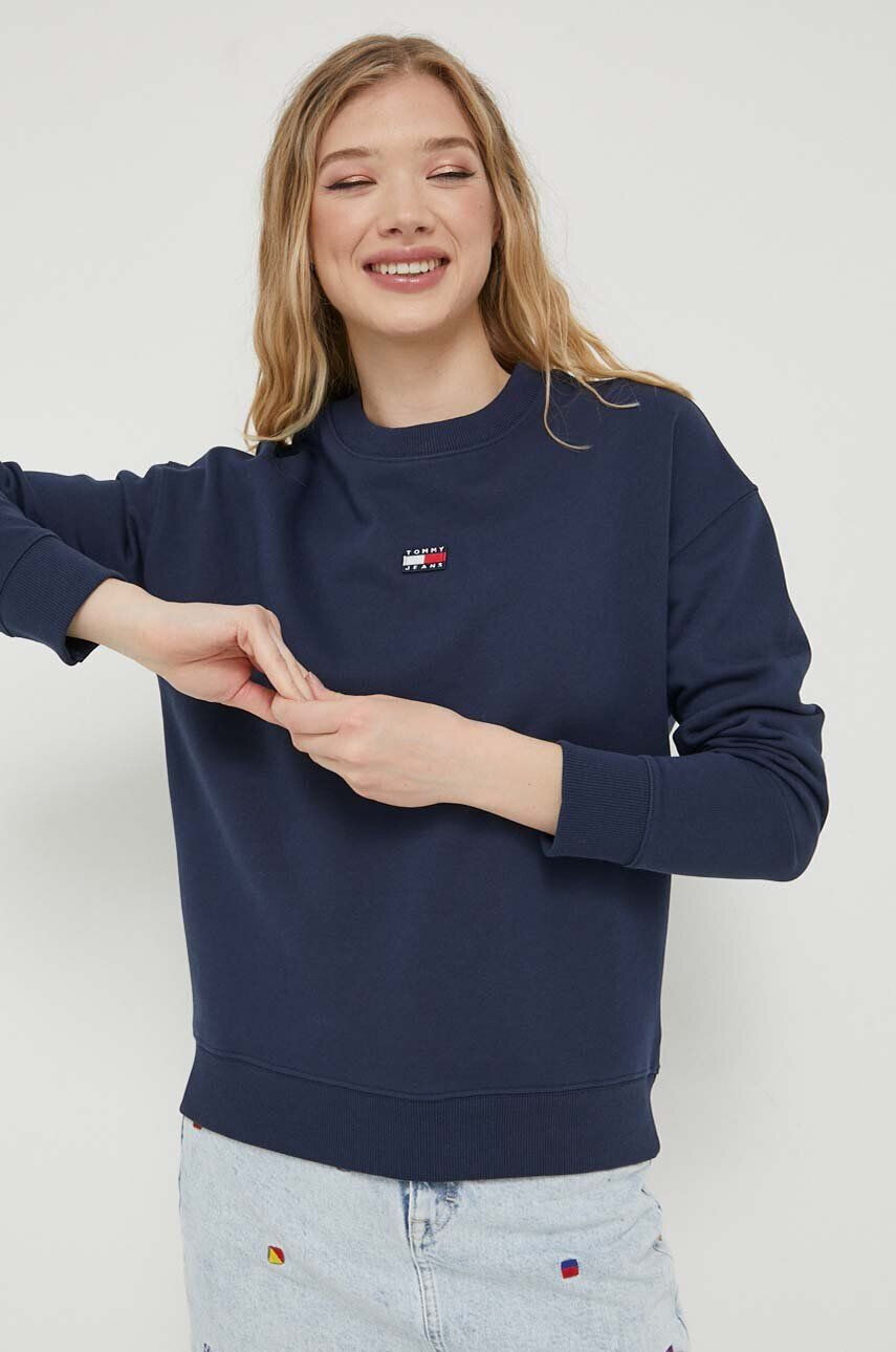 Tommy Jeans Bavlněná mikina dámská tmavomodrá barva hladká - Pepit.cz