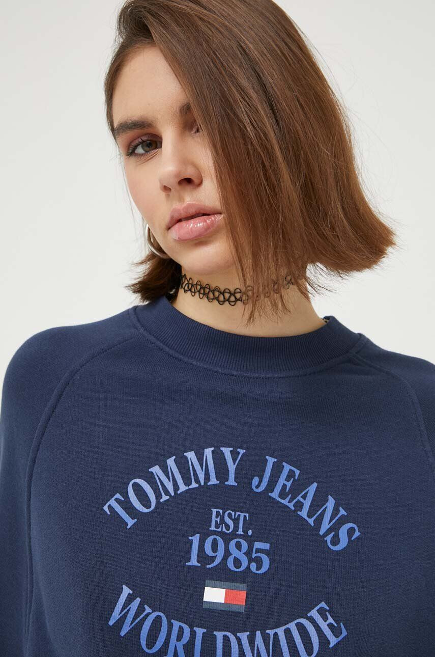 Tommy Jeans Bavlněná mikina dámská tmavomodrá barva s potiskem - Pepit.cz