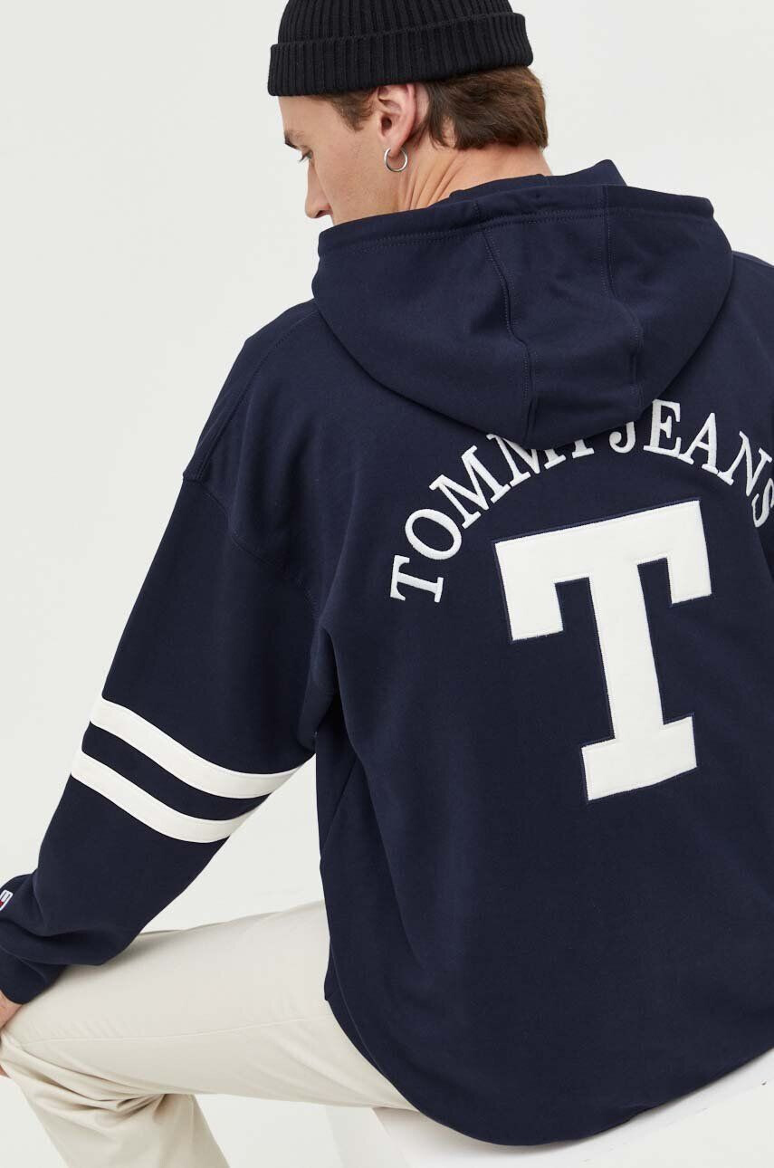 Tommy Jeans Bavlněná mikina pánská tmavomodrá barva s kapucí s aplikací - Pepit.cz