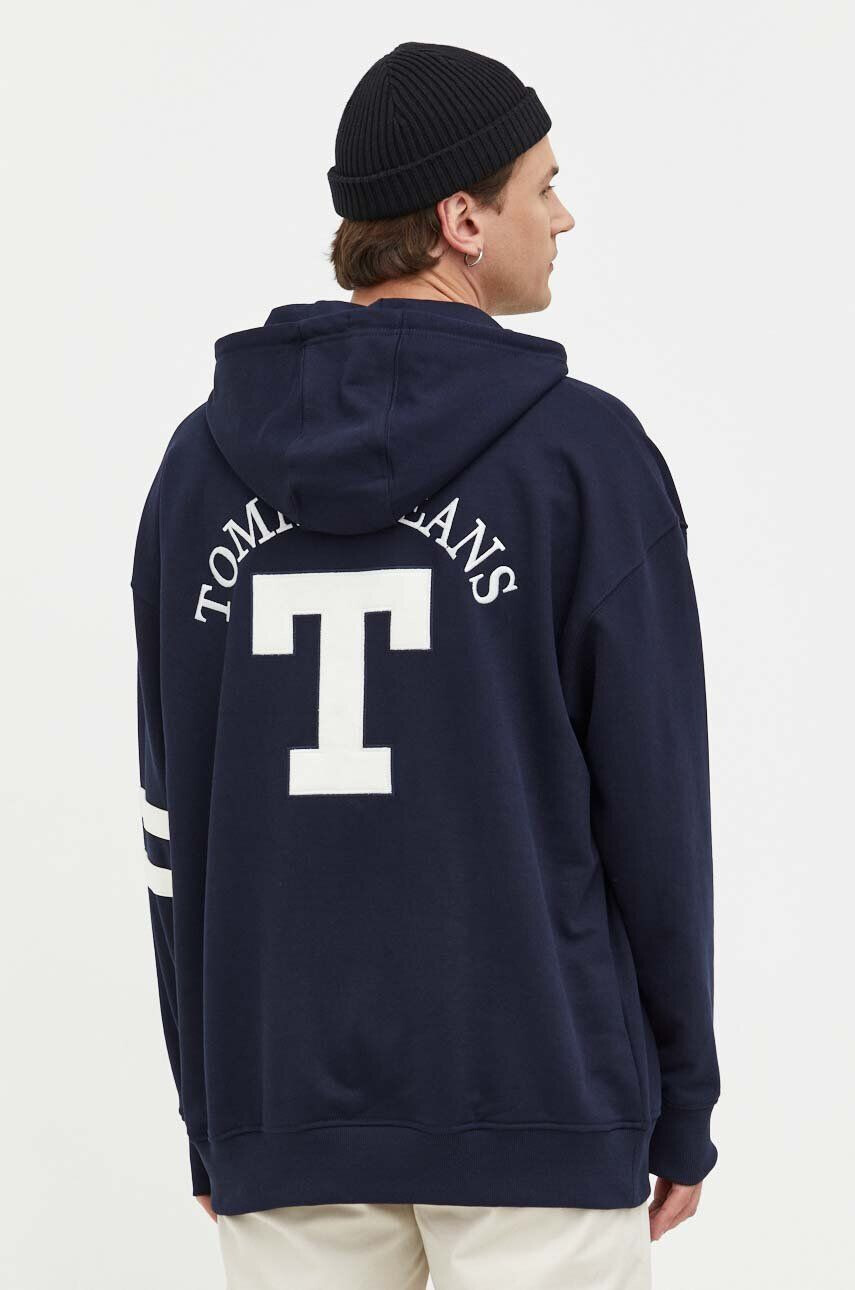 Tommy Jeans Bavlněná mikina pánská tmavomodrá barva s kapucí s aplikací - Pepit.cz