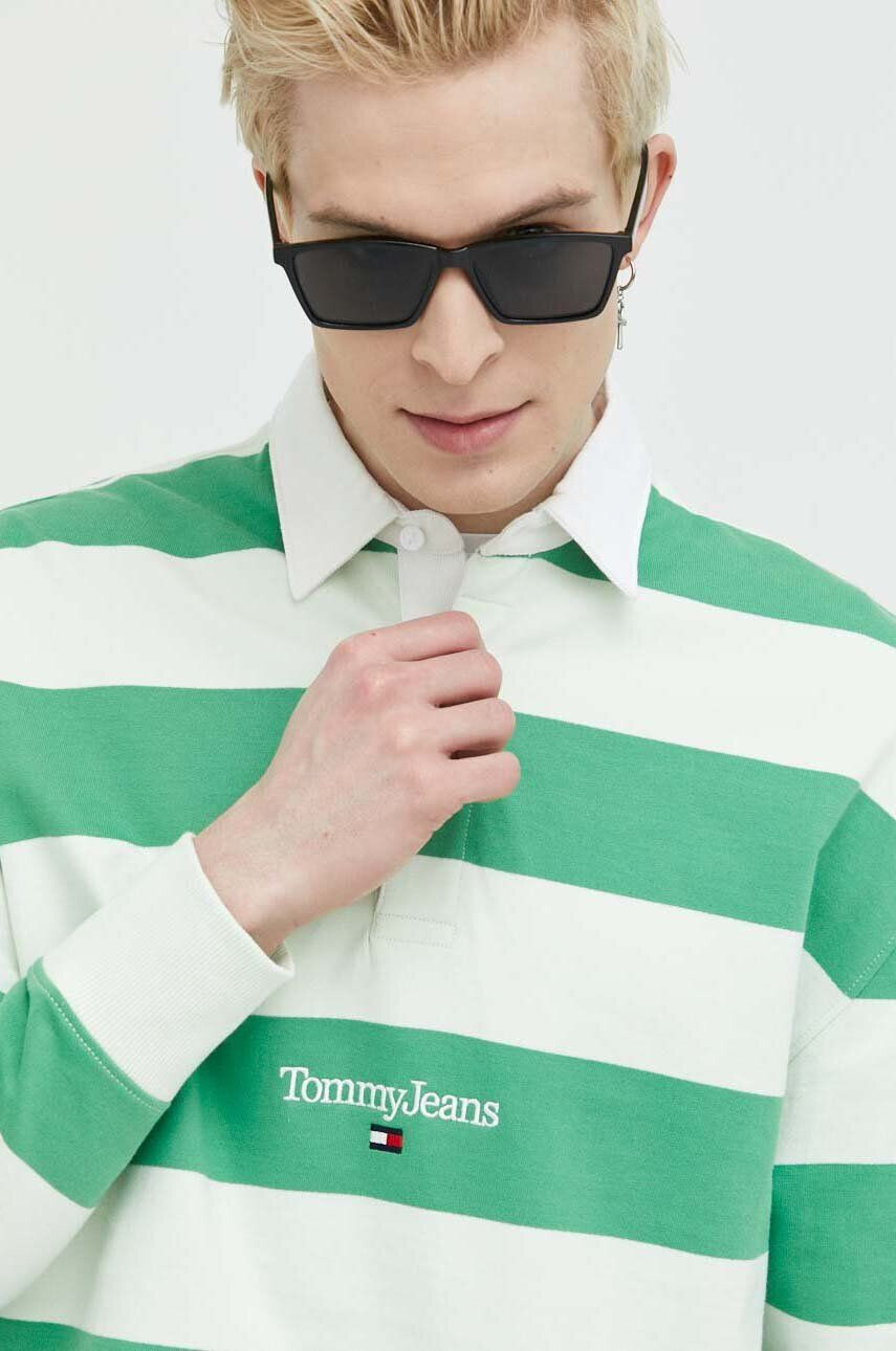 Tommy Jeans Bavlněná mikina pánská zelená barva vzorovaná - Pepit.cz