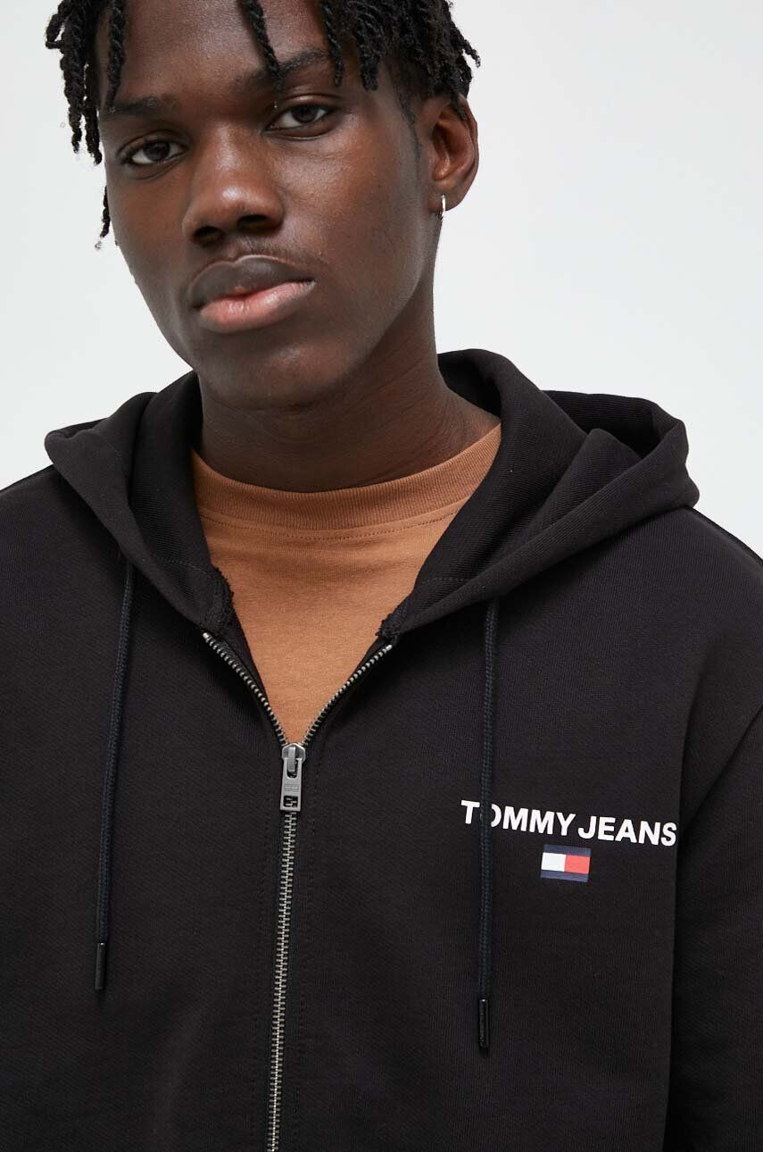 Tommy Jeans Bavlněná mikina pánská černá barva s kapucí s potiskem - Pepit.cz