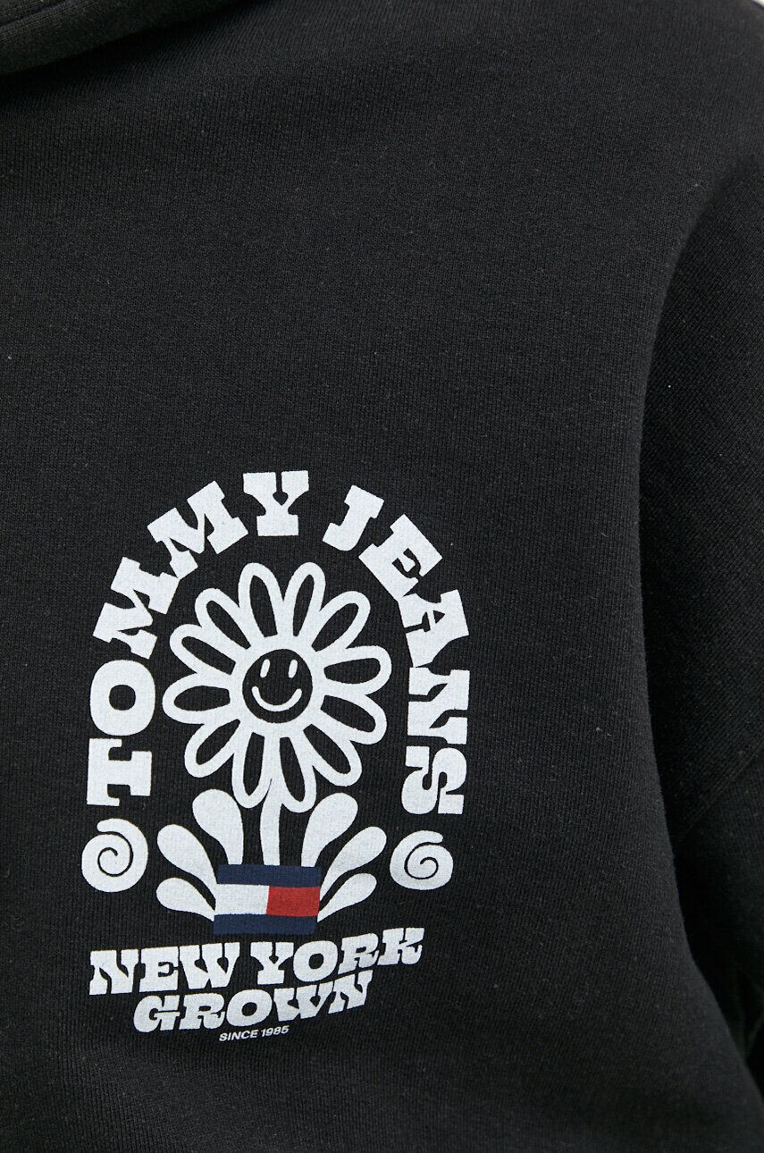 Tommy Jeans Bavlněná mikina pánská černá barva s kapucí s potiskem - Pepit.cz