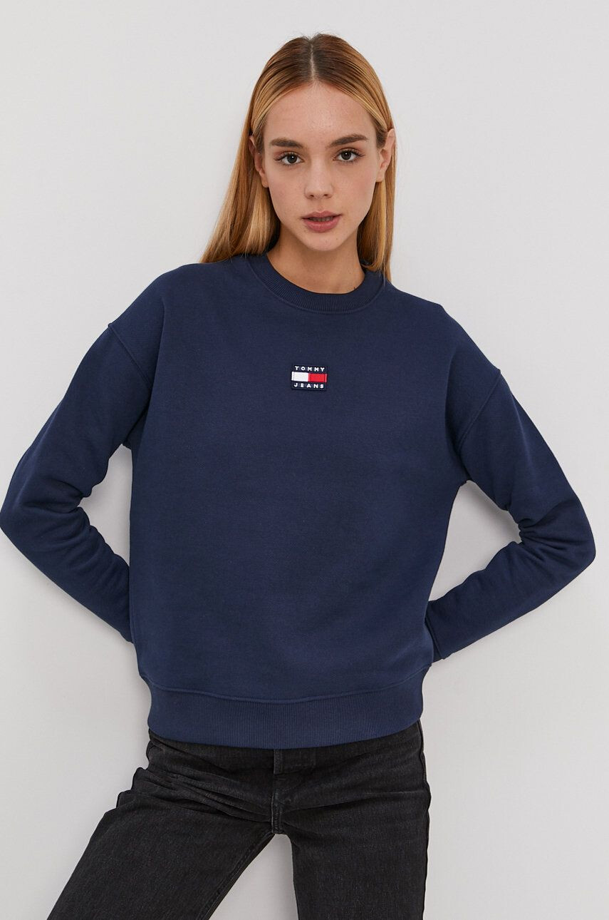 Tommy Jeans Bavlněná mikina dámská tmavomodrá barva s potiskem - Pepit.cz