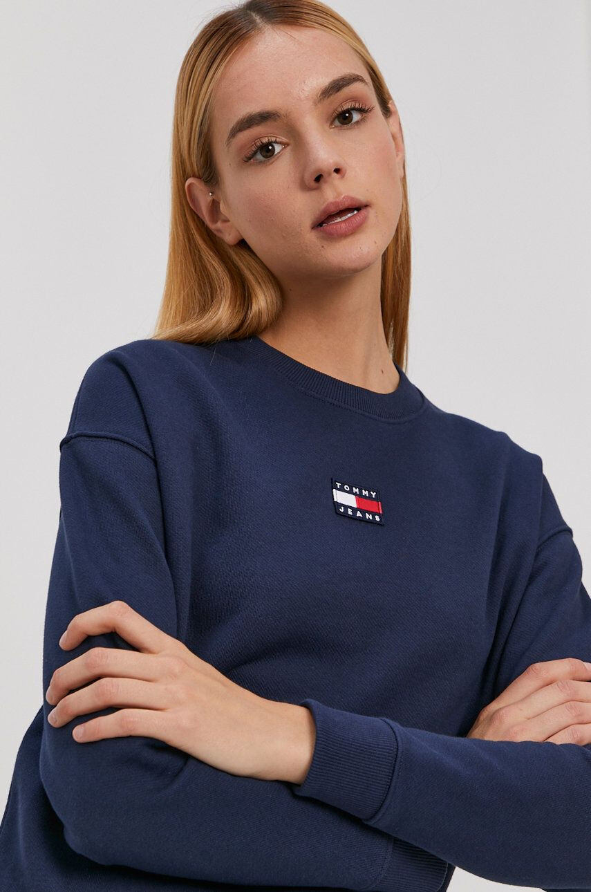 Tommy Jeans Bavlněná mikina dámská tmavomodrá barva s potiskem - Pepit.cz