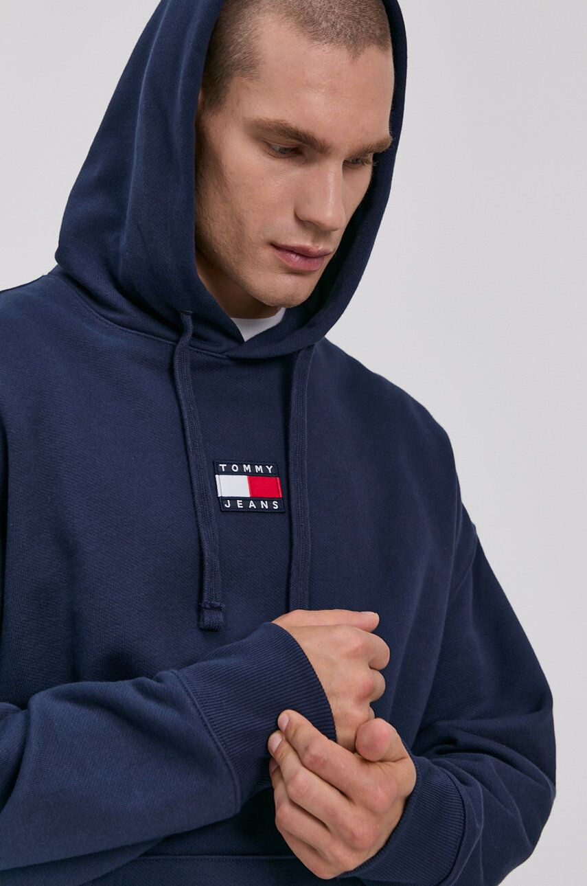 Tommy Jeans Bavlněná mikina pánská tmavomodrá barva s aplikací - Pepit.cz