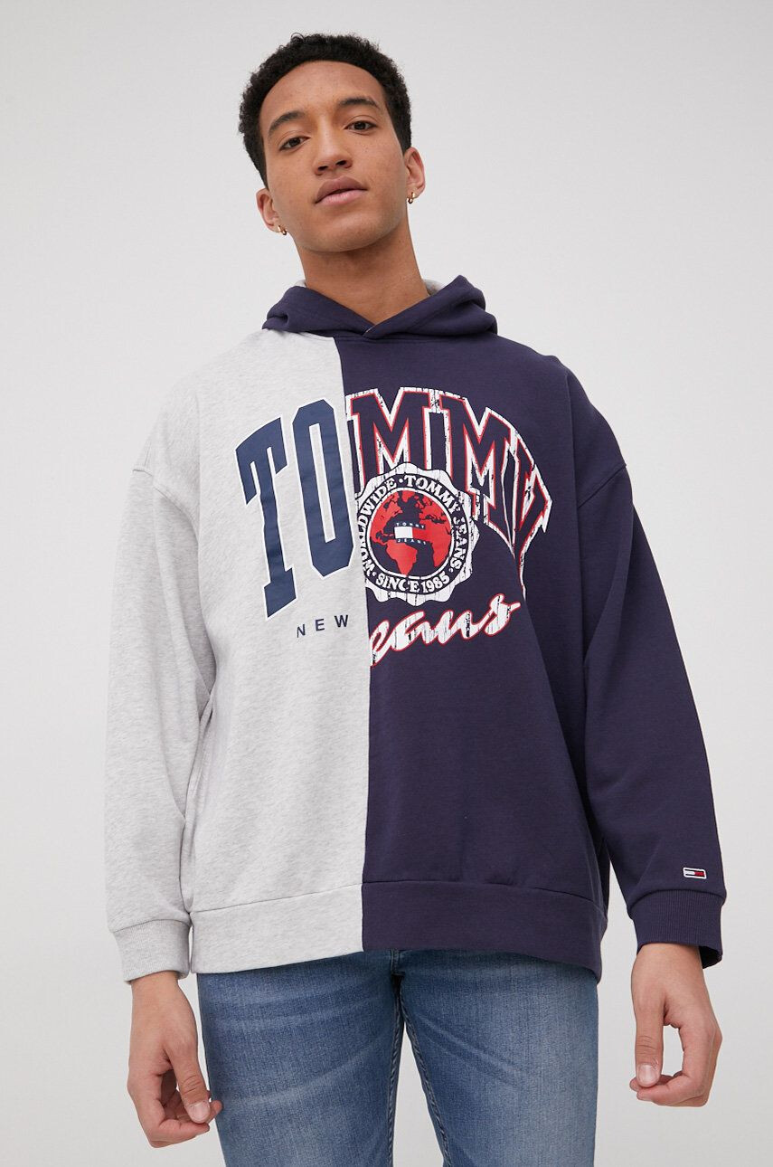 Tommy Jeans Bavlněná mikina pánská tmavomodrá barva melanžová - Pepit.cz