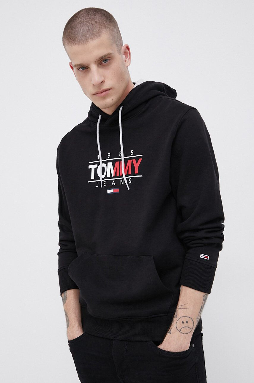 Tommy Jeans Bavlněná mikina pánská černá barva s aplikací - Pepit.cz