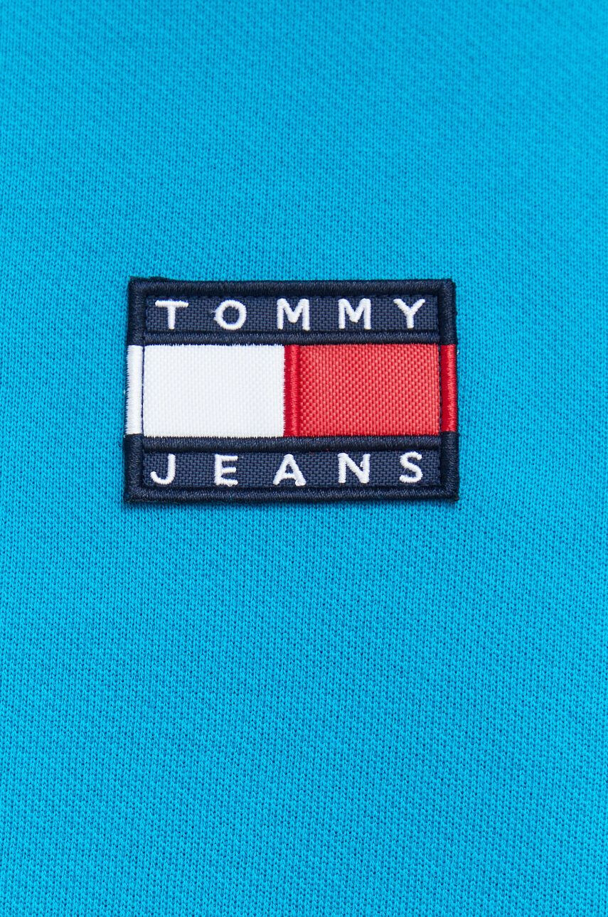 Tommy Jeans Bavlněná mikina pánská tyrkysová barva s aplikací - Pepit.cz