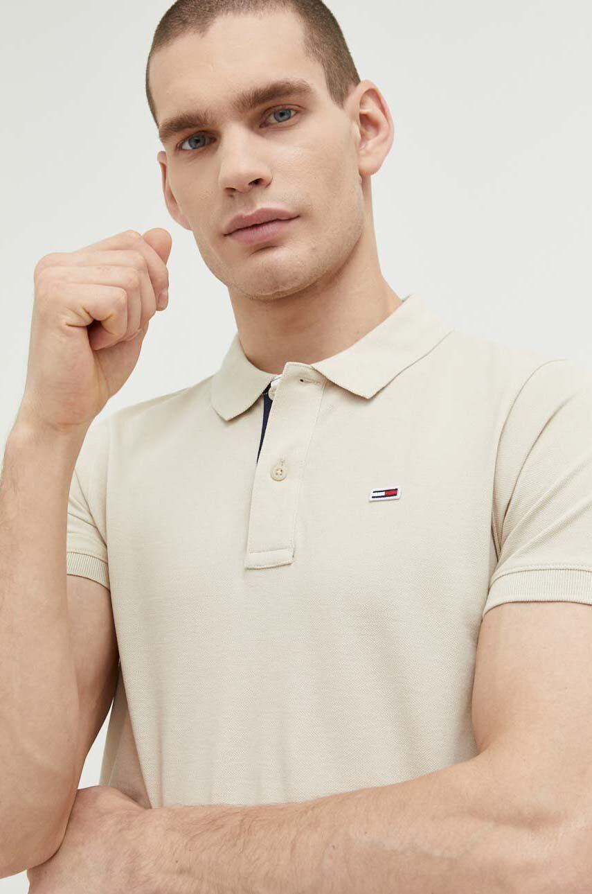 Tommy Jeans Bavlněné polo tričko béžová barva - Pepit.cz