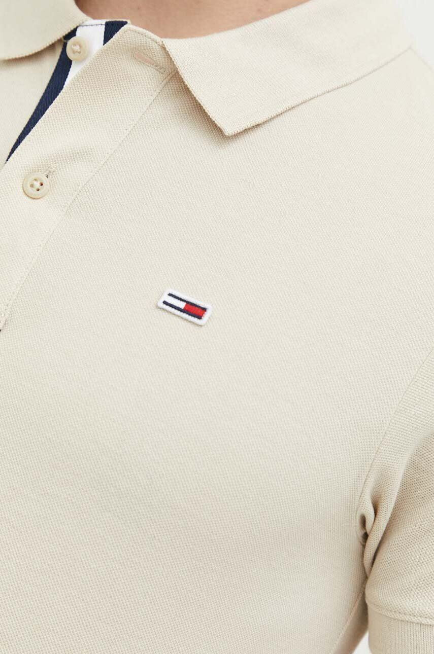 Tommy Jeans Bavlněné polo tričko béžová barva - Pepit.cz