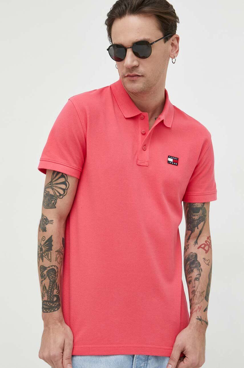 Tommy Jeans Bavlněné polo tričko růžová barva s aplikací - Pepit.cz