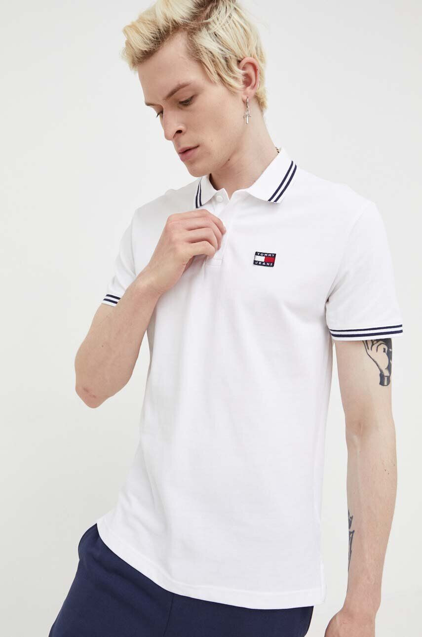 Tommy Jeans Bavlněné polo tričko bílá barva - Pepit.cz