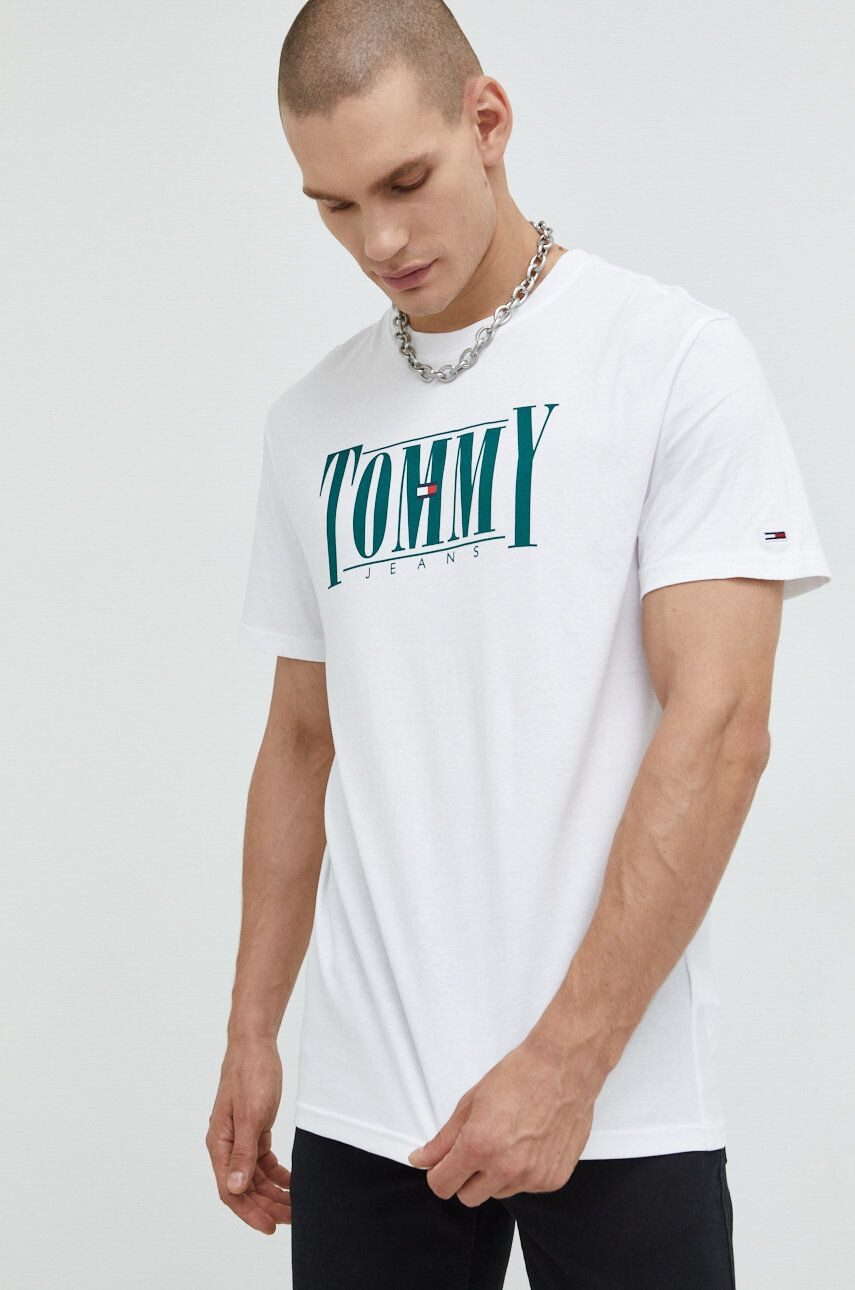 Tommy Jeans Bavlněné tričko černá barva s potiskem - Pepit.cz