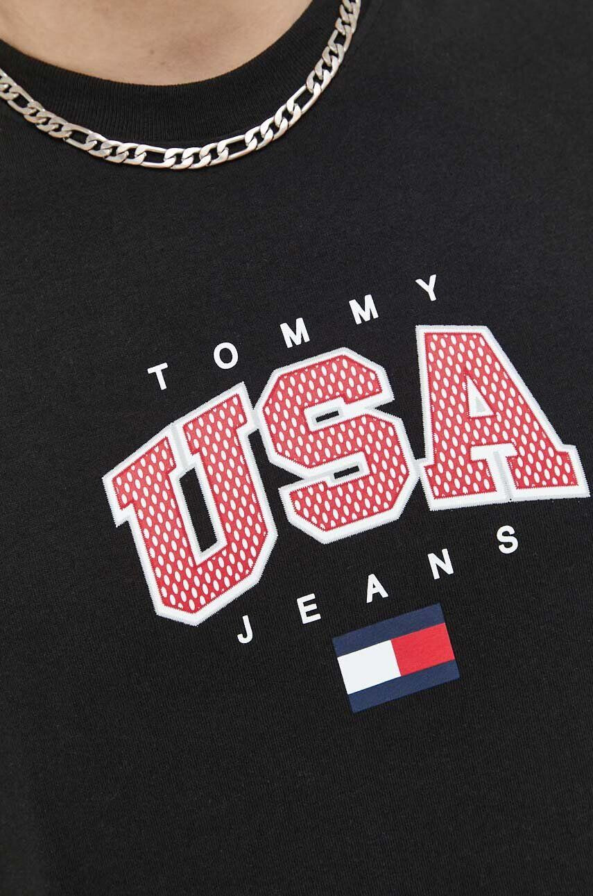 Tommy Jeans Bavlněné tričko černá barva s potiskem - Pepit.cz