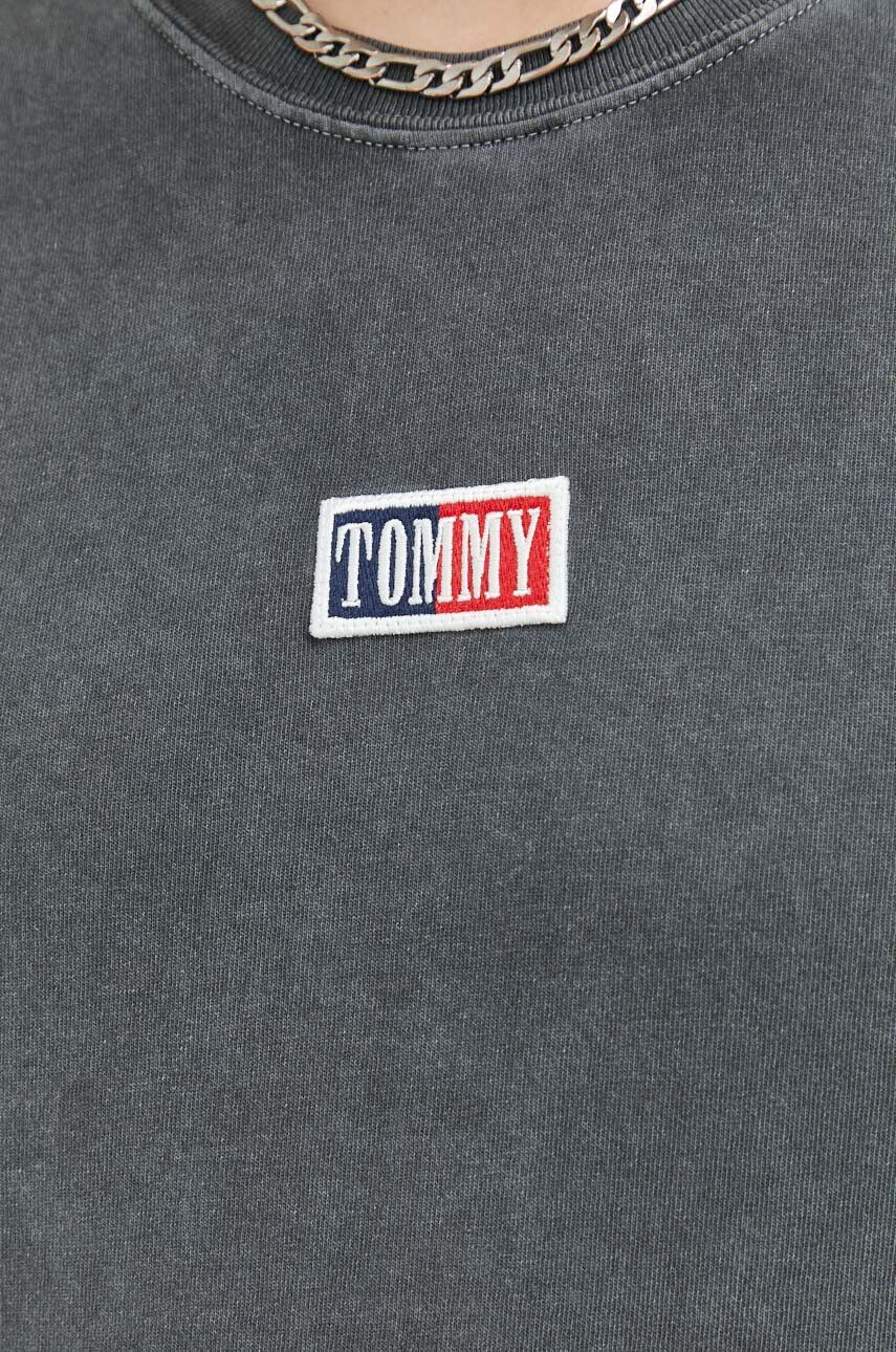 Tommy Jeans Bavlněné tričko šedá barva s aplikací - Pepit.cz