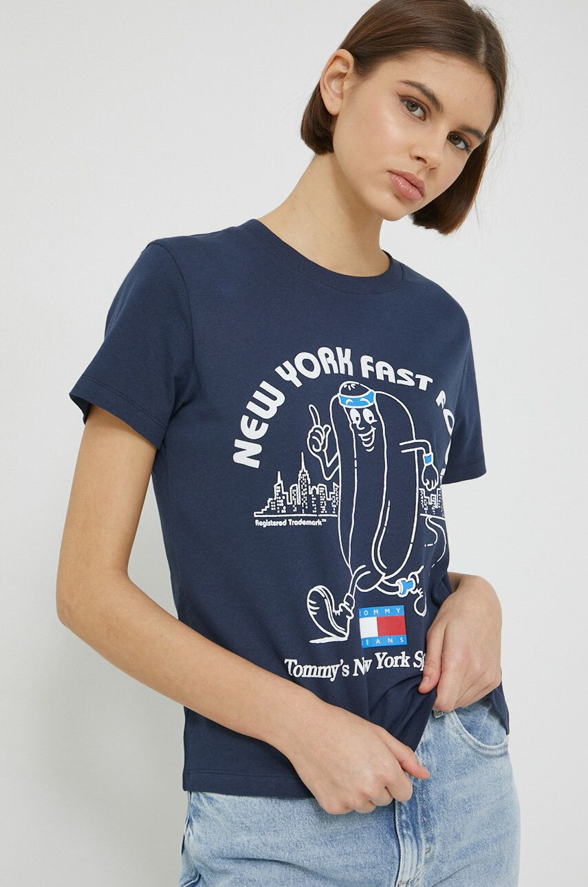 Tommy Jeans bavlněné tričko tmavomodrá barva - Pepit.cz