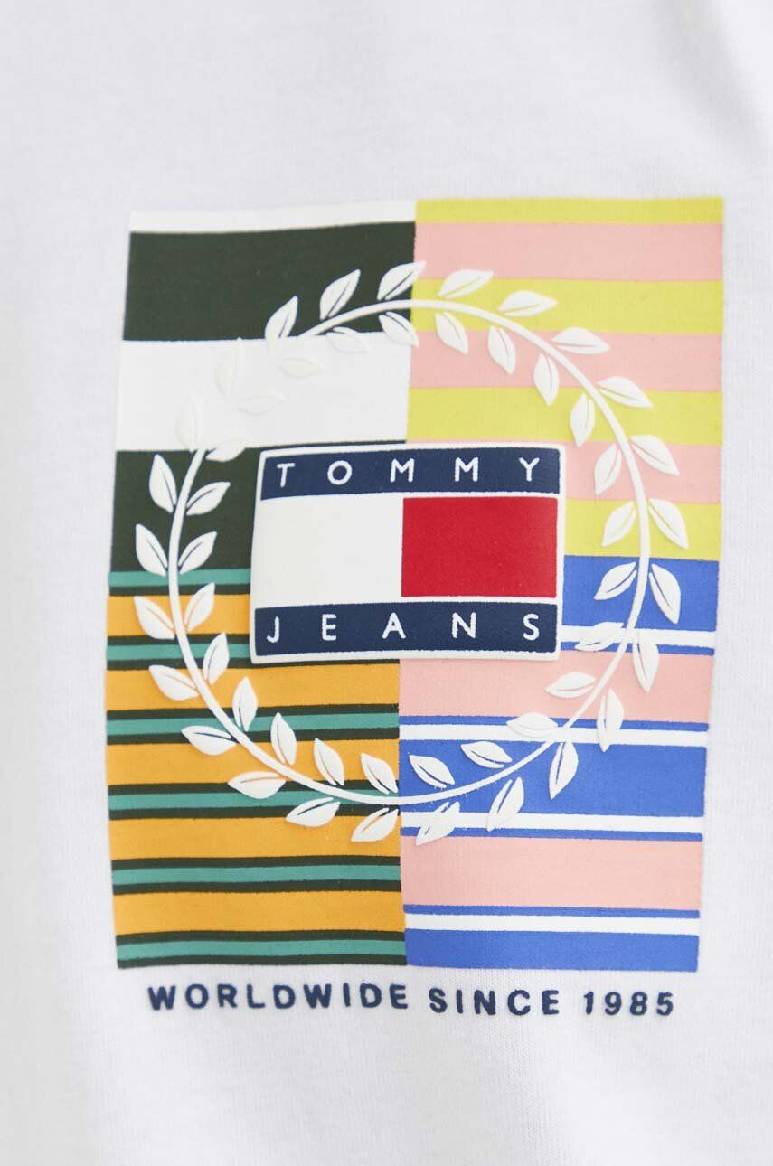 Tommy Jeans Bavlněné tričko bílá barva s potiskem - Pepit.cz