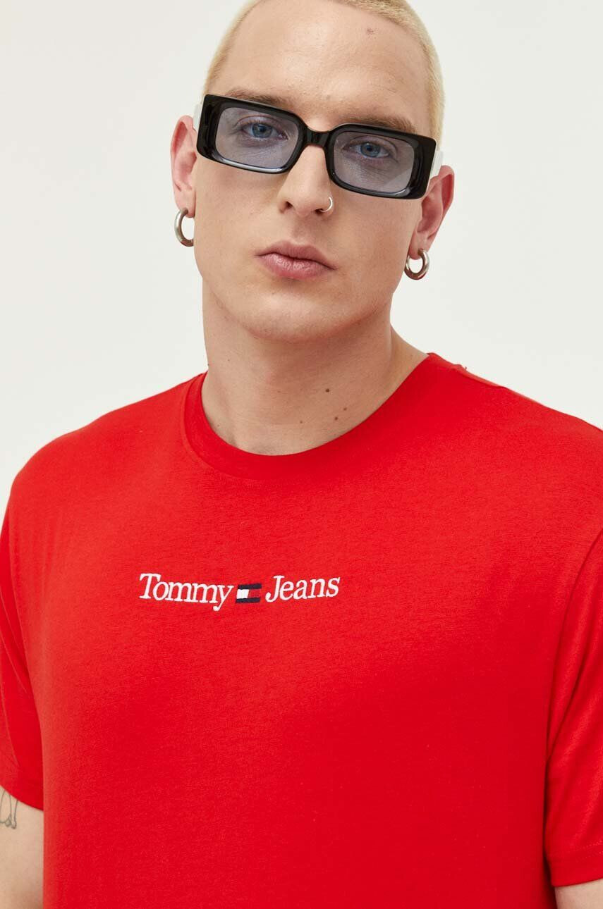 Tommy Jeans Bavlněné tričko tyrkysová barva s aplikací - Pepit.cz