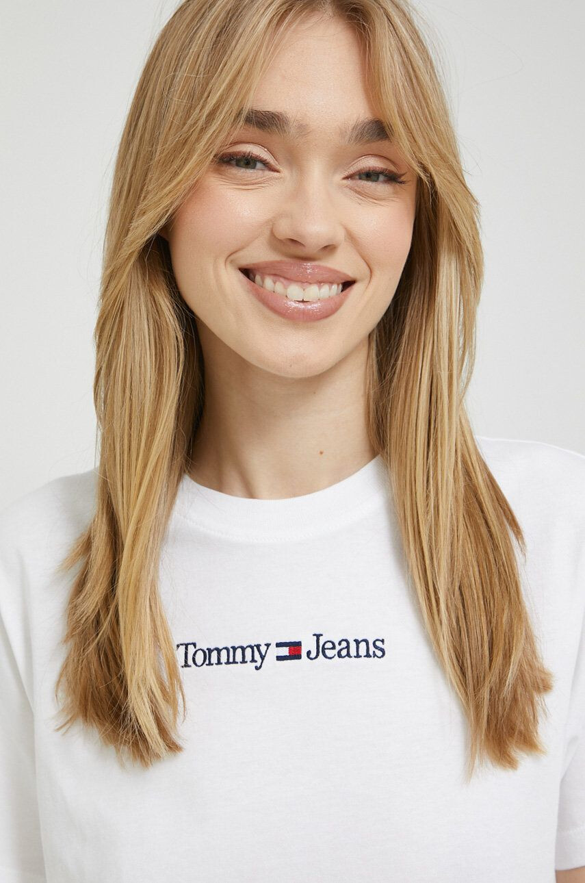 Tommy Jeans Bavlněné tričko červená barva - Pepit.cz