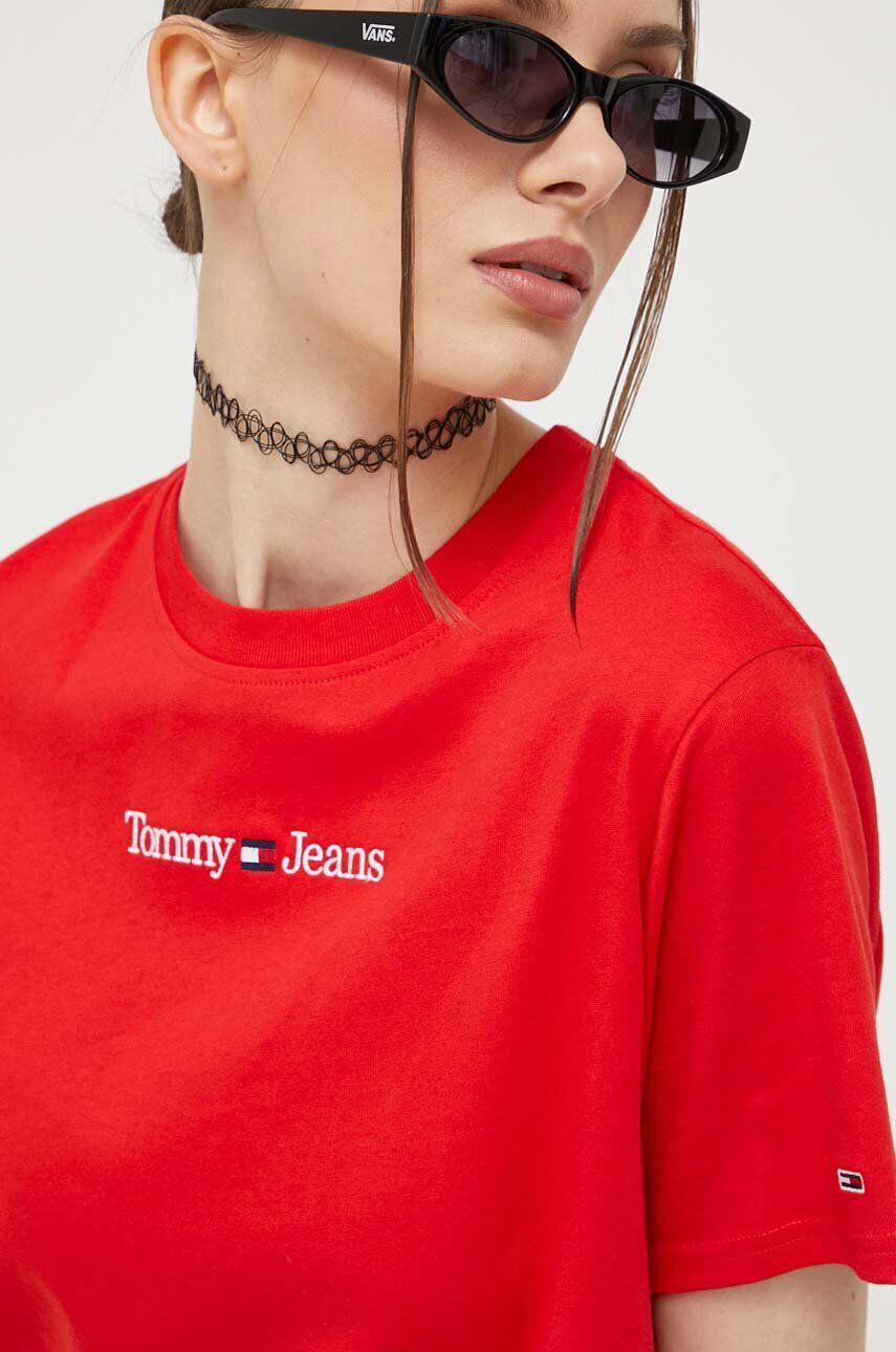 Tommy Jeans Bavlněné tričko červená barva - Pepit.cz