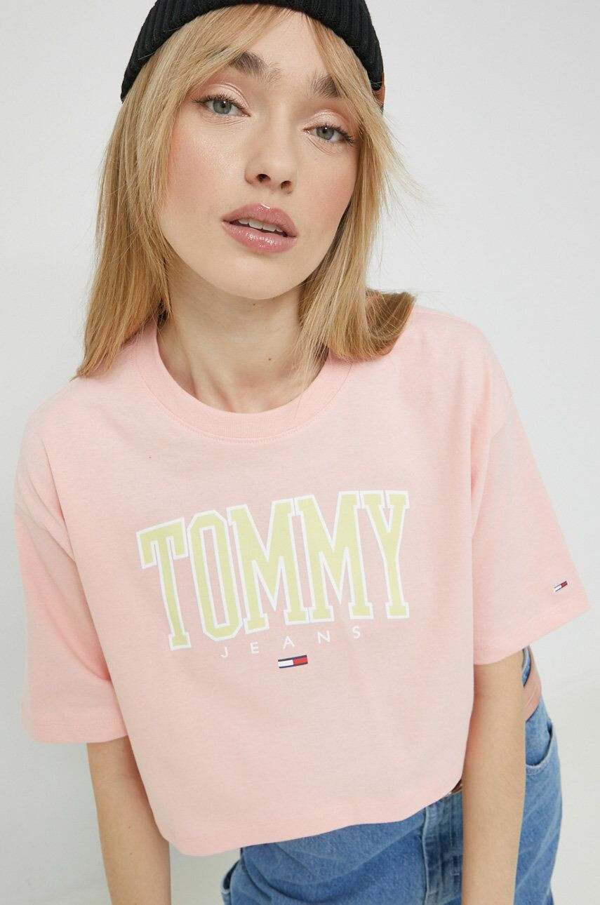 Tommy Jeans Bavlněné tričko růžová barva - Pepit.cz