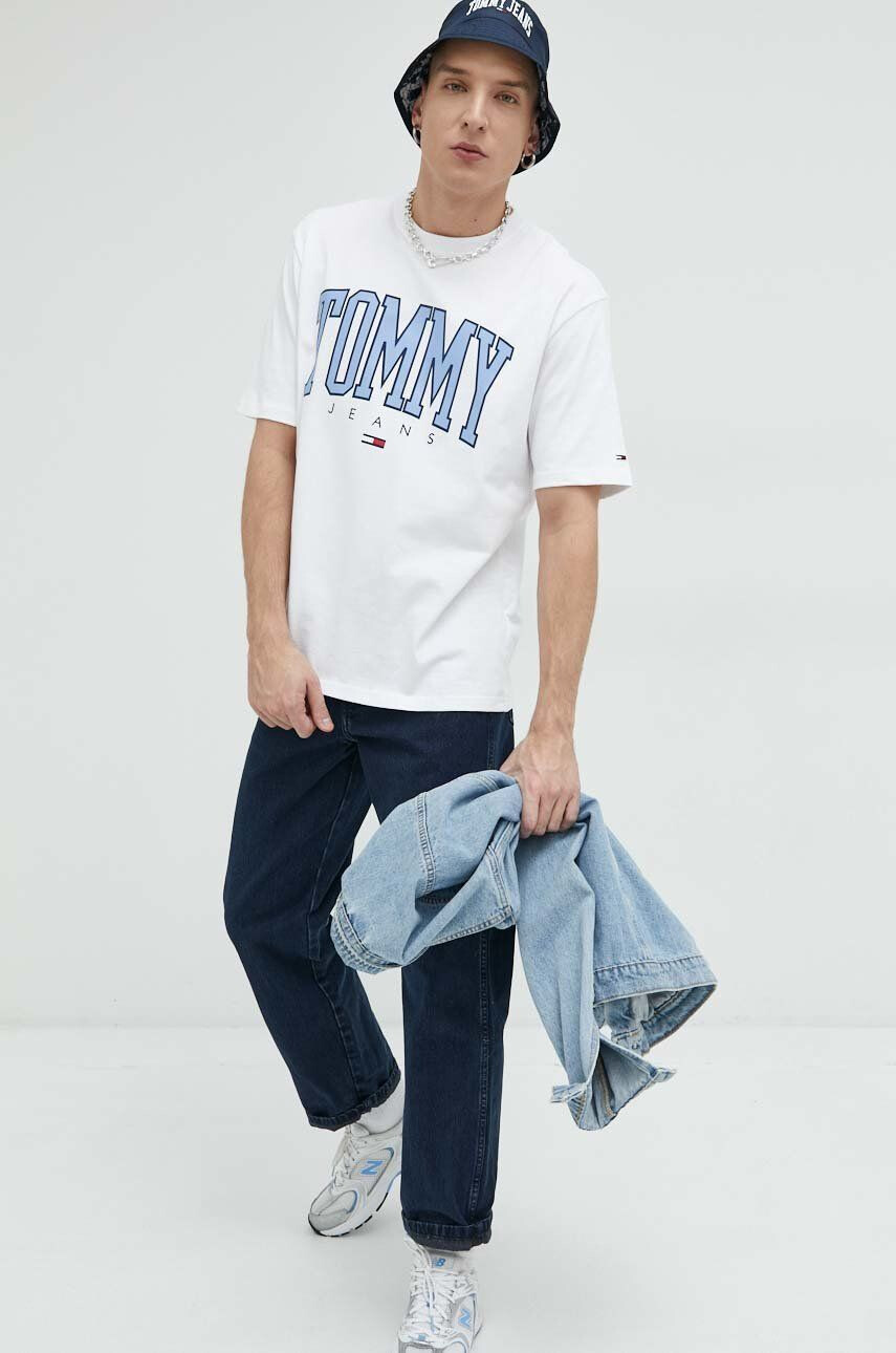 Tommy Jeans Bavlněné tričko bílá barva s potiskem - Pepit.cz