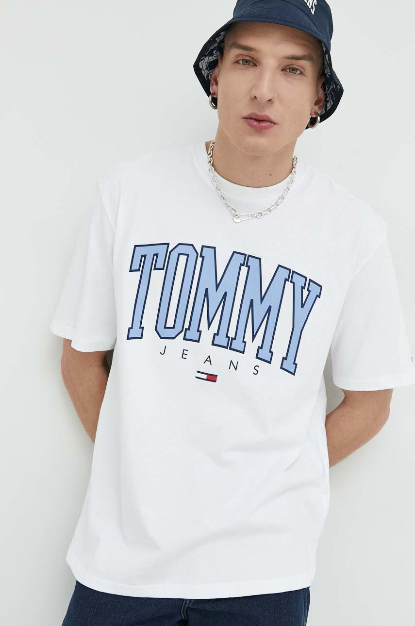 Tommy Jeans Bavlněné tričko bílá barva s potiskem - Pepit.cz