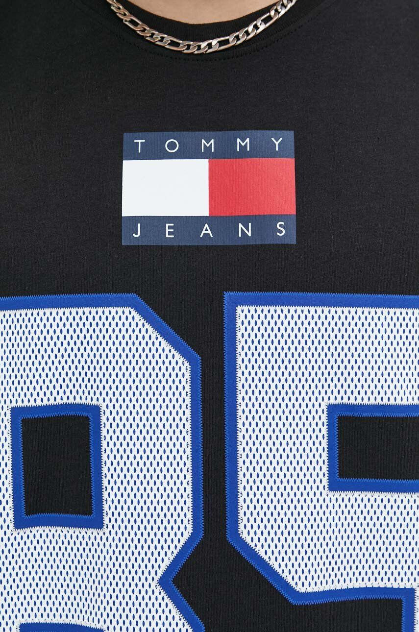 Tommy Jeans Bavlněné tričko černá barva s potiskem - Pepit.cz