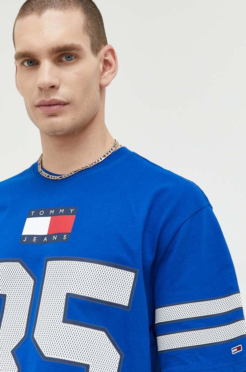 Tommy Jeans Bavlněné tričko šedá barva s potiskem - Pepit.cz