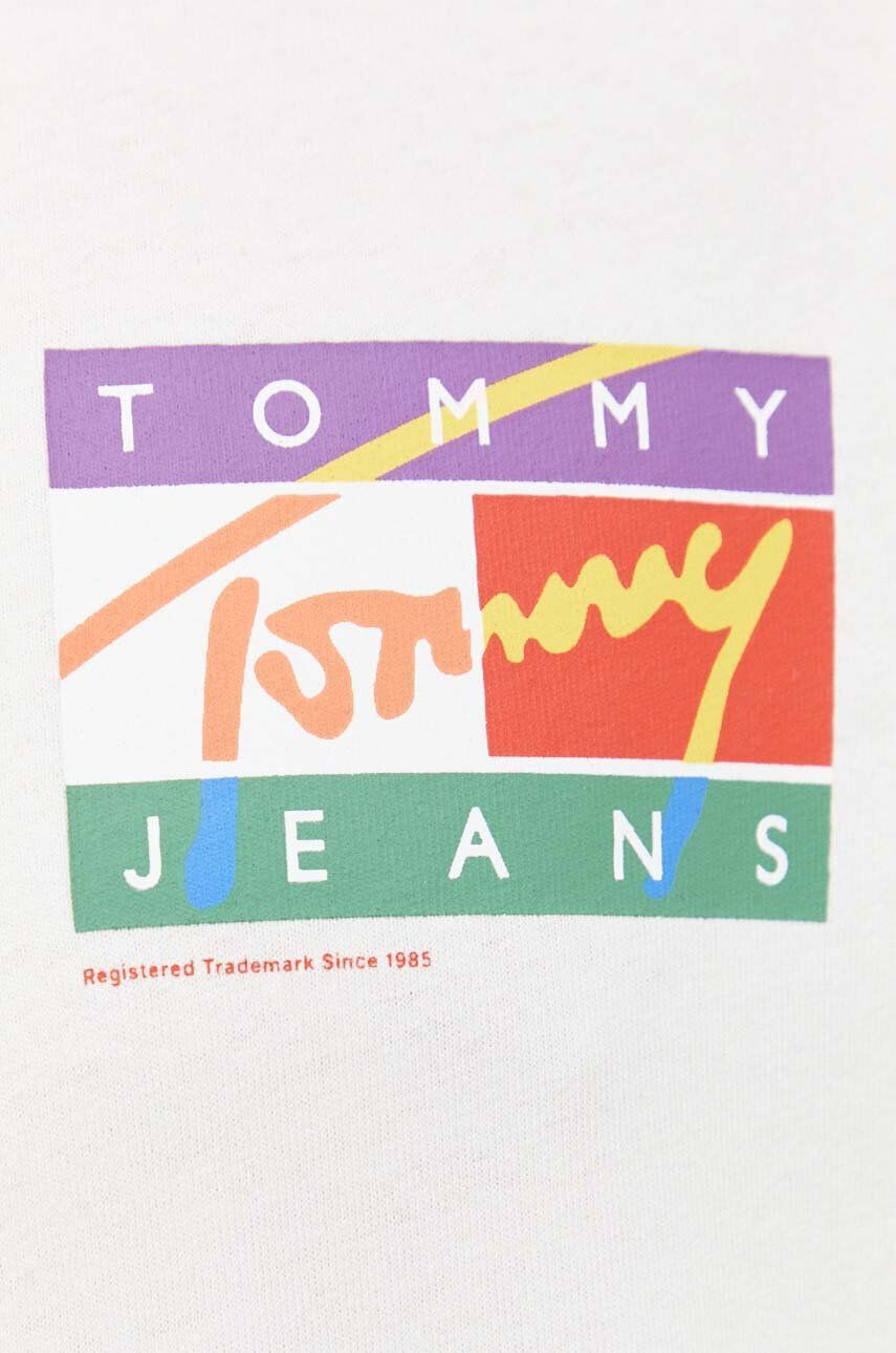 Tommy Jeans Bavlněné tričko béžová barva s potiskem - Pepit.cz